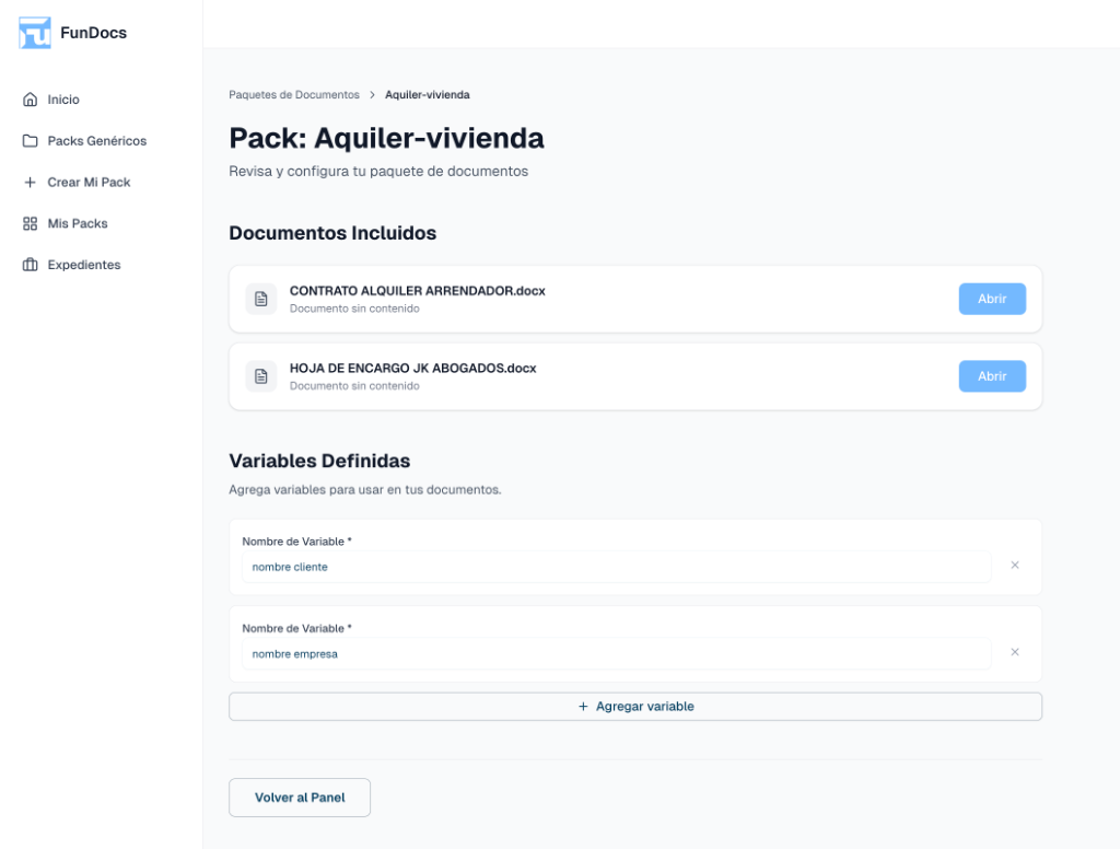 Gestión de Packs de Documentos